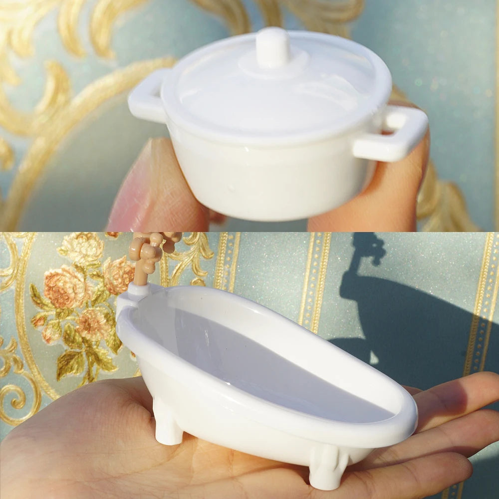 24Pcs Style Brown Miniature DollhouseFurniture Accessory Kids Toy Cute Kawaii Pink Kitchen Cooking Things For Girl Gifts