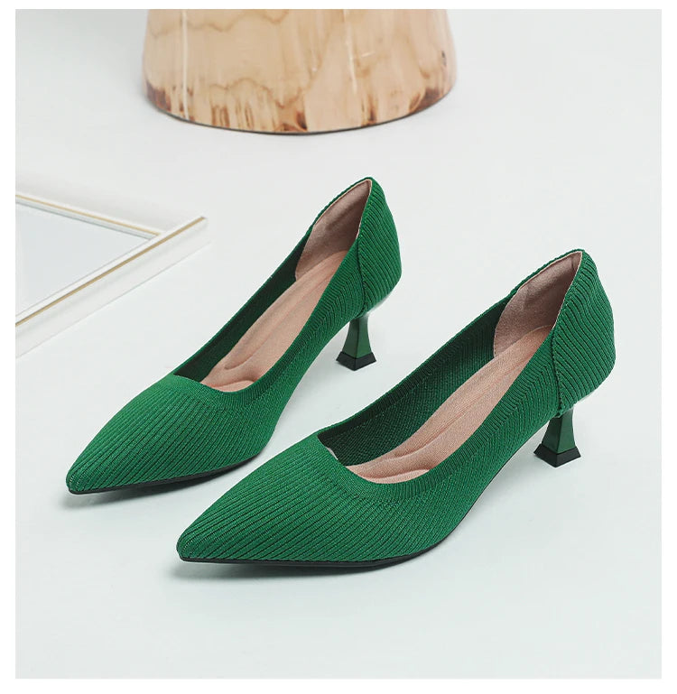 Women's High Heels Fashion Pattern Soft Knitted Comfortable Breathable Shoes 2025 New (6cm High) - Belvar