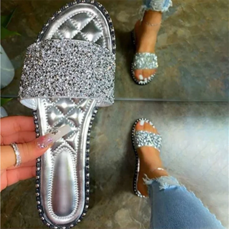 Lady Spogy Sole Tender Feet Shoes Cheap Pricing No Heel Bling Crystal Italian Blue Orange Slippers Yellow Slides For Women 43-35 - Belvar