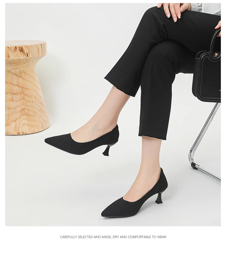 Women's High Heels Fashion Pattern Soft Knitted Comfortable Breathable Shoes 2025 New (6cm High) - Belvar