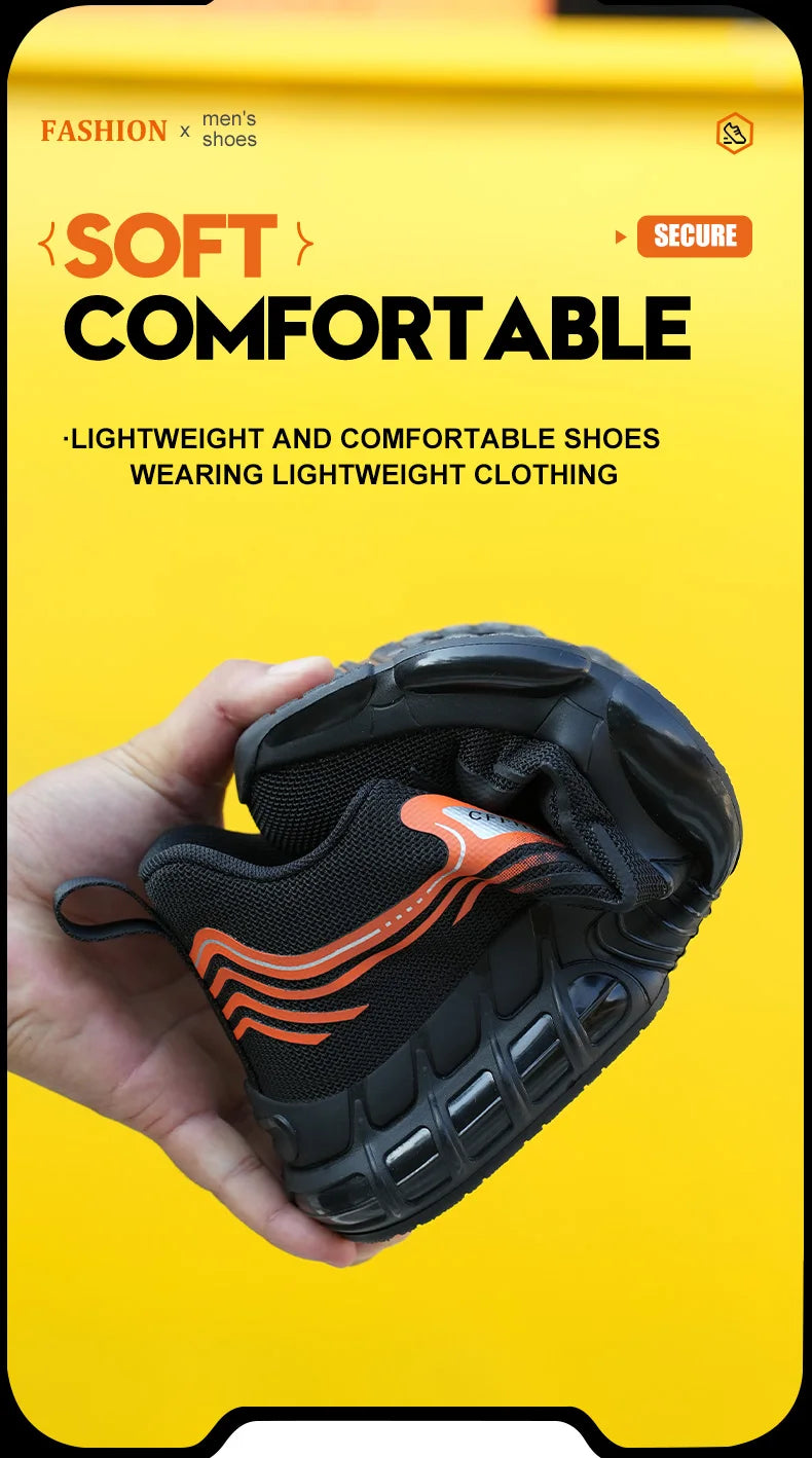 Work Shoes for Men Slip Resistant Comfortable Cushioned Insoles Safety Toe Lightweight Sneakers Anti-smash Industrial Shoes - Belvar