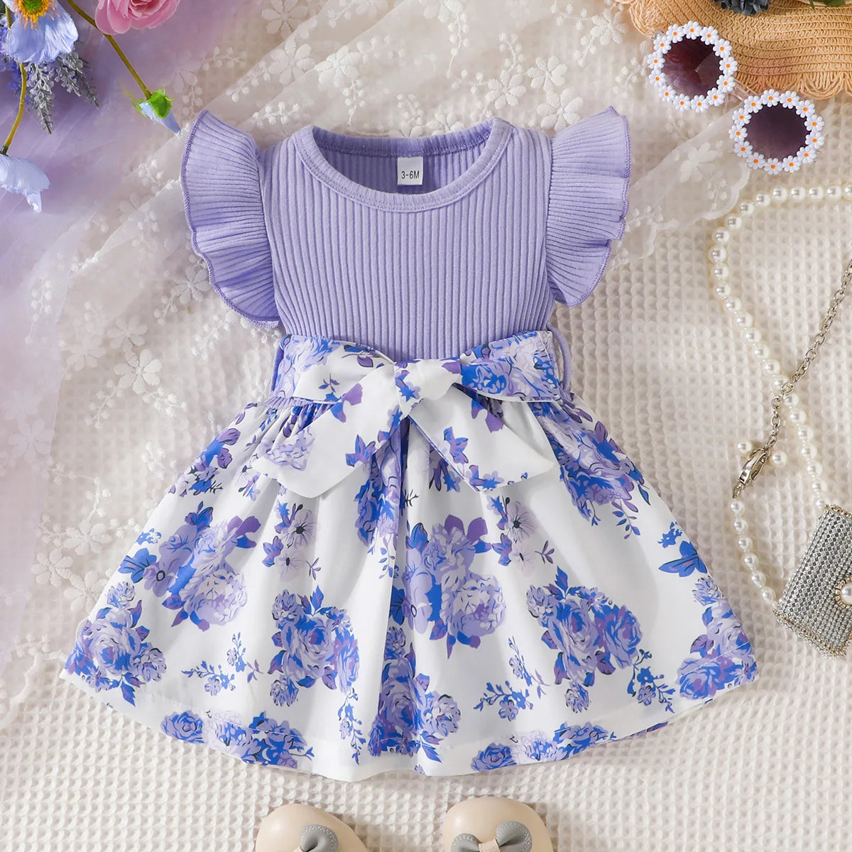 Summer Newborn Baby Dress For Girls Kids 3M-3Y Cute Floral Butterfly Sleeve Prints Princess Dresses Formal Occasion Clothing