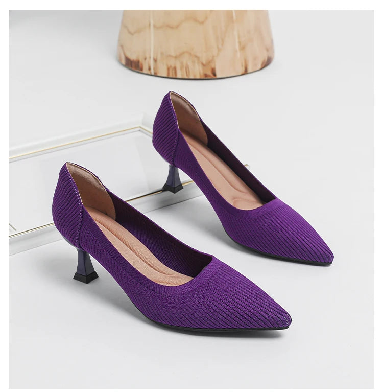 Women's High Heels Fashion Pattern Soft Knitted Comfortable Breathable Shoes 2025 New (6cm High) - Belvar