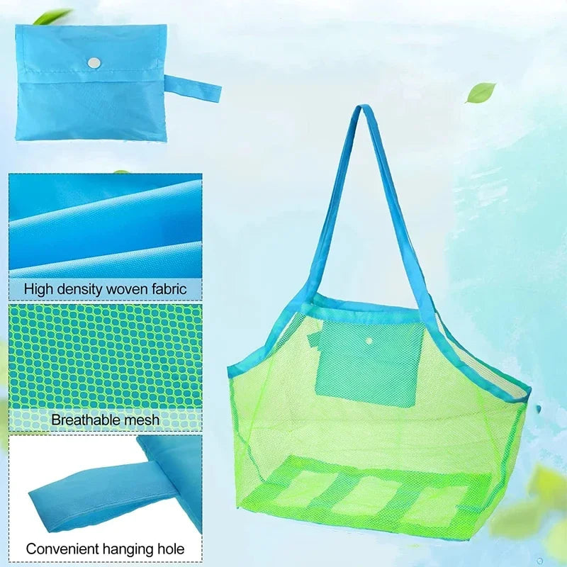 1pc Multicolor Large Mesh Beach Bag, Sand-Away Portable Tote With Convenient Hanging Hole, Breathable Foldable Storage For Toys
