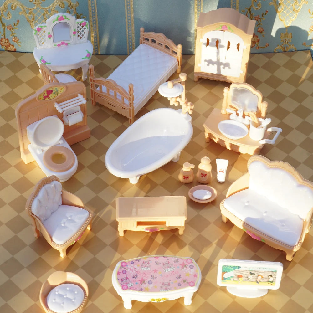 24Pcs Style Brown Miniature DollhouseFurniture Accessory Kids Toy Cute Kawaii Pink Kitchen Cooking Things For Girl Gifts