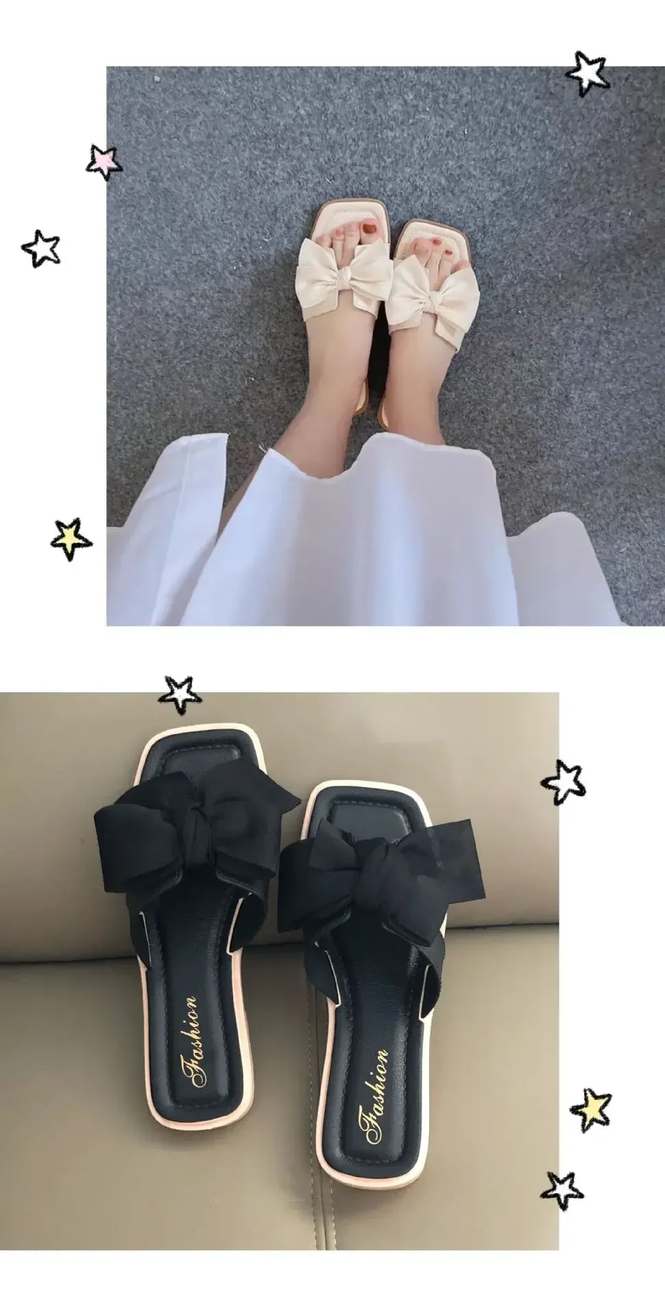 Bow slippers female summer wear new fashionable sweet girl flat bottom non-slip fairy wind word cool slippers female - Belvar