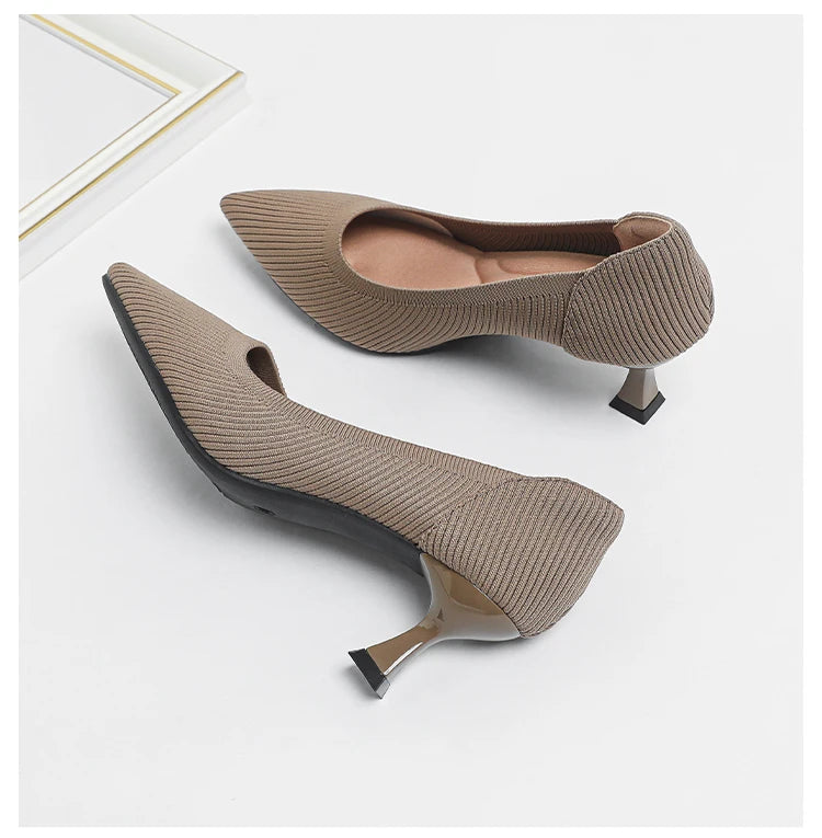 Women's High Heels Fashion Pattern Soft Knitted Comfortable Breathable Shoes 2025 New (6cm High) - Belvar