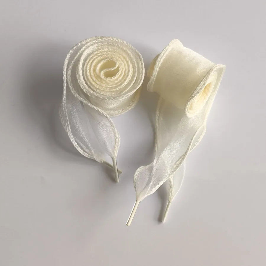 4cm Wide Festoon Fishtail Organza Shoelaces Wave Chiffen Yarn Bow Laces Beauty White Casual Sneaker DE Training Shoes Laces