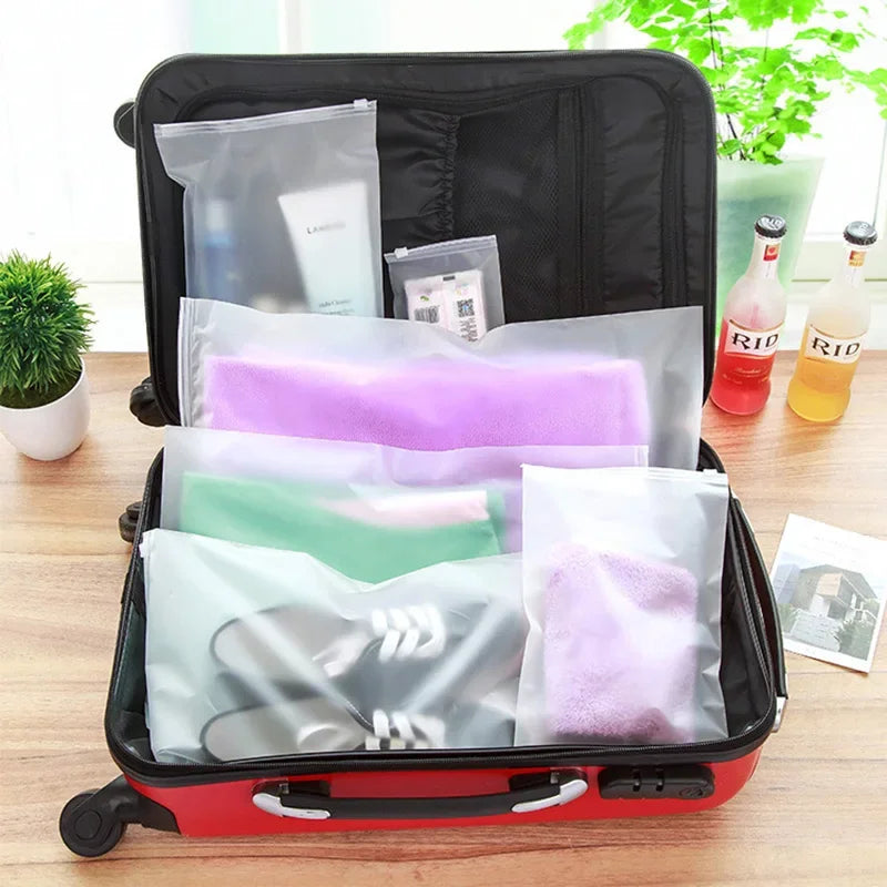 5pcs Plastic Repeatable Zipper Bag Make Up Cosmetic Travel Storage Bag Organizador Shoes Bag Waterproof Cloth Storage Organizer - Belvar