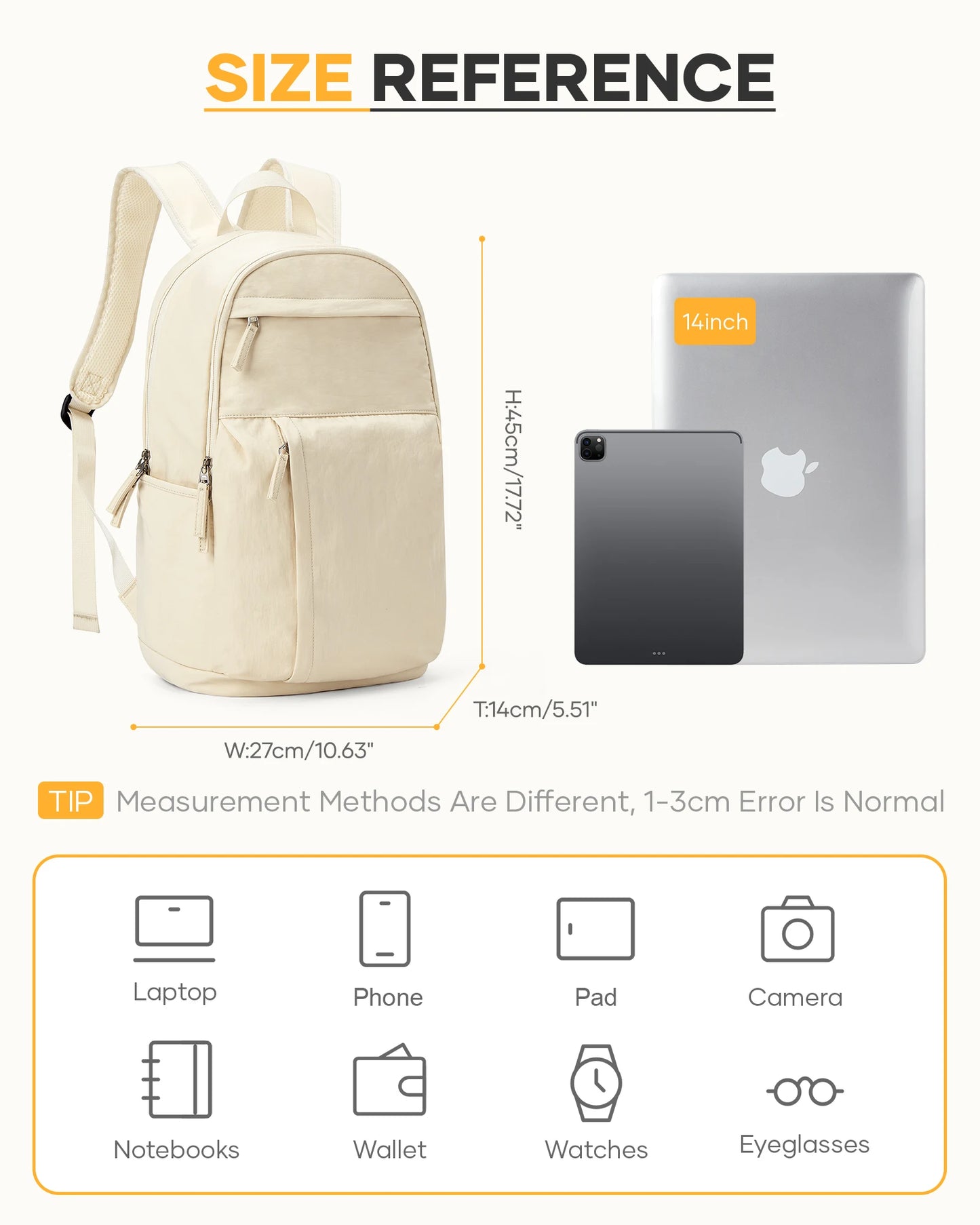Schoolbag, female college student commuter backpack, computer backpack, college style, super cute, good-looking,beige
