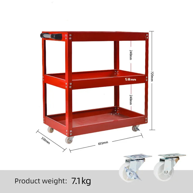 Mechanical Workshop Tools with Wheels, Tool Carts 3-layer Mobile Tool Car, Multifunctional and Heavy-duty Auto Repair Parts Car - Belvar