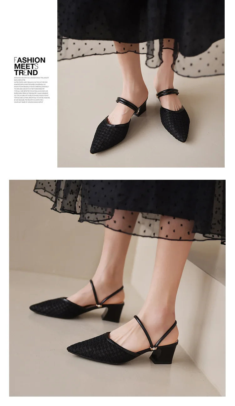 Women's New Slippers Minimalist Fashionable Thick-heeled Slip-on Sandals Summer Two-way Outer Wear One Line High Heel Slippers - Belvar