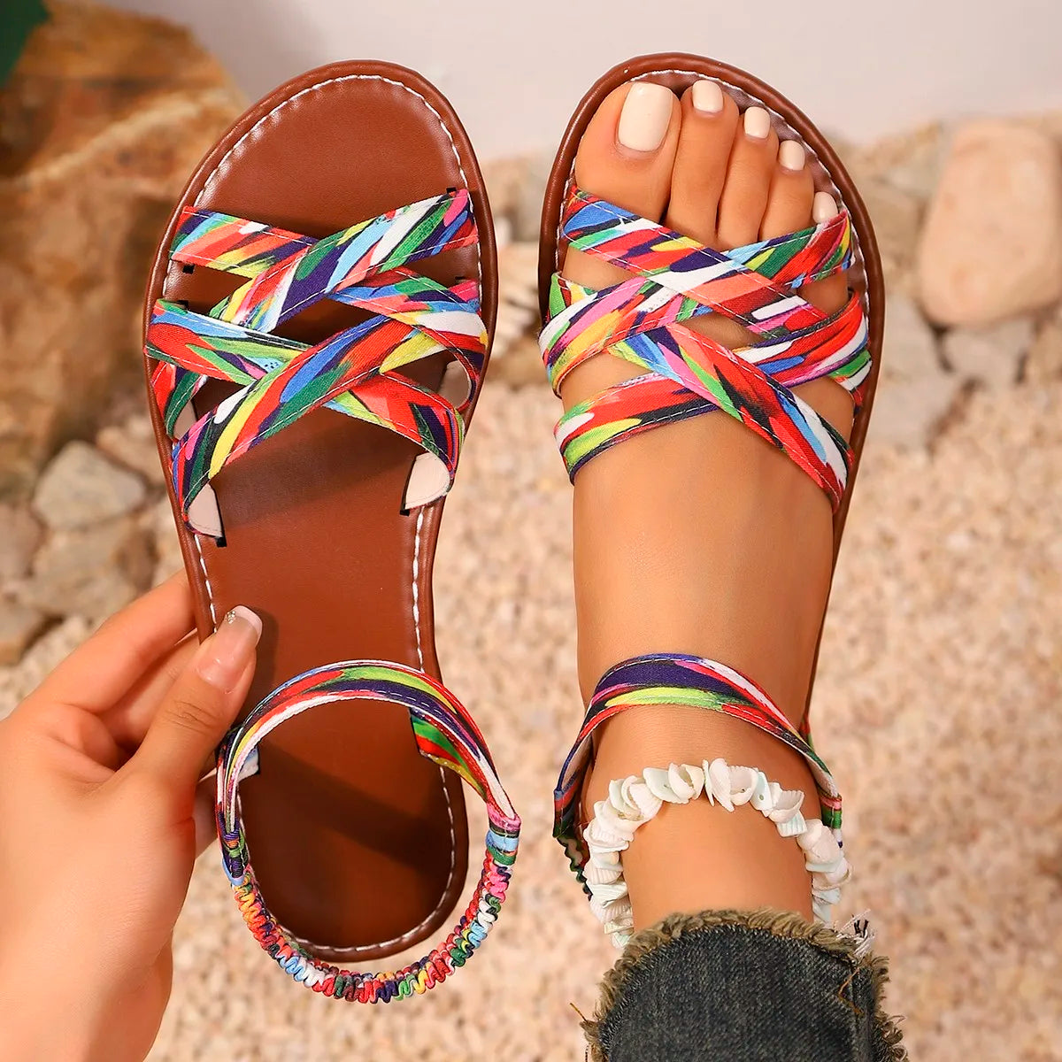 Shoes for Women 2025 Summer New Women Flat Sandals Bottom Roman Strap Sandals with Non Slip Rubber Soles Ladies Daily Sandalia - Belvar