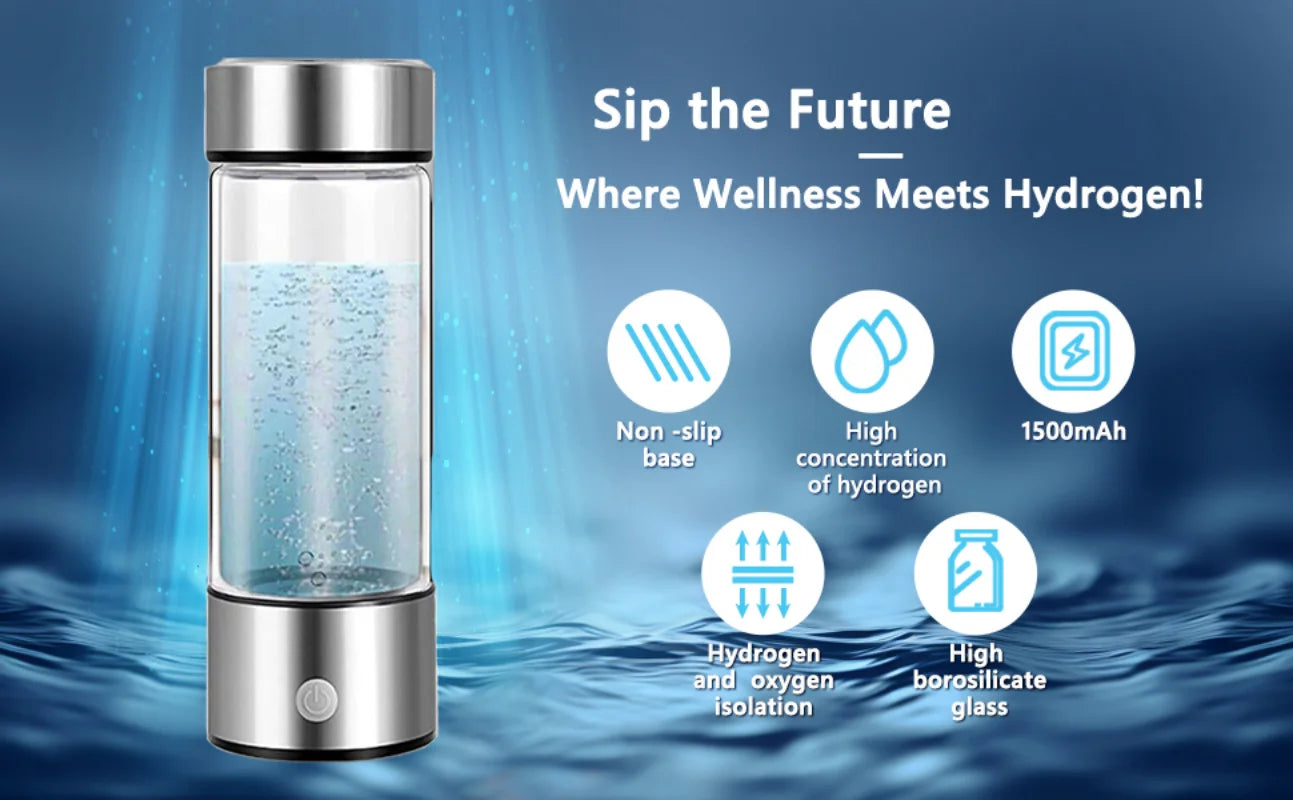 Portable Hydrogen Water Bottle Generator Ionizer Machine Rechargeable Hydrogen Rich Water Glass Health Cup 450ml Gift