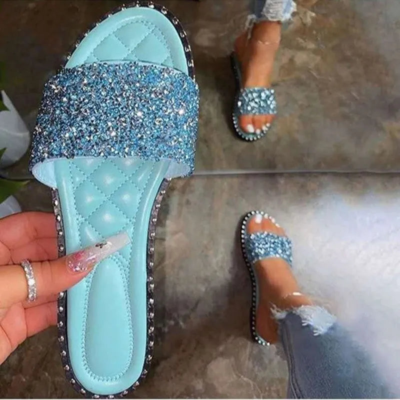 Lady Spogy Sole Tender Feet Shoes Cheap Pricing No Heel Bling Crystal Italian Blue Orange Slippers Yellow Slides For Women 43-35 - Belvar