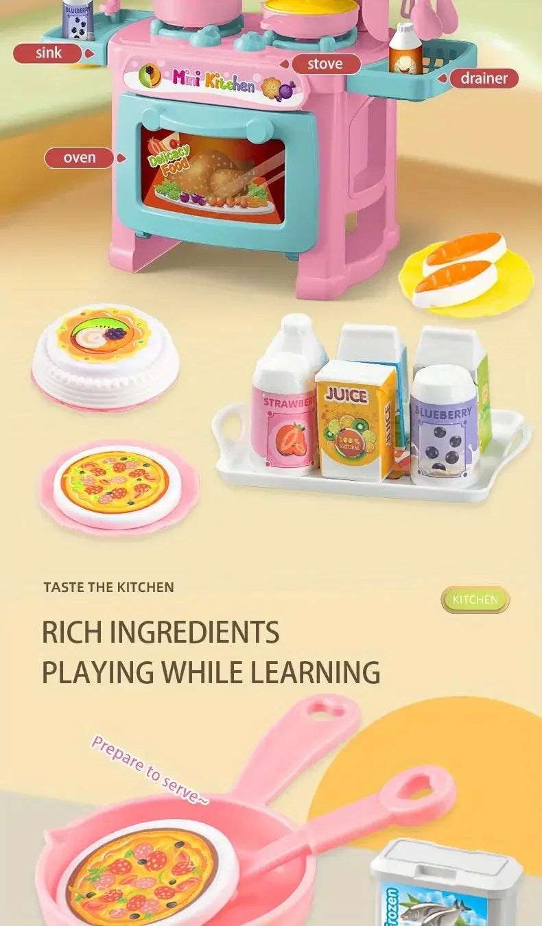 Mini Kitchen Counter Play Set DIY Simulated Cooking Food Tableware Play House Role Play Pretend Game Toy Gift Kid Boy Children - Belvar