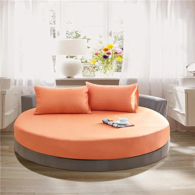 100% Cotton Fitted Sheet Round Hotel Home Extra Soft Round Bed Sheets and Pillowcases Pure Cotton Bedsheet with Elastic Straps