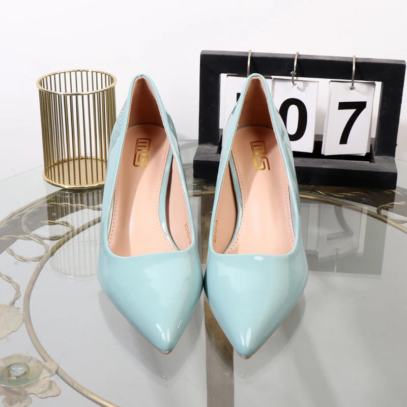 High heels 2024 autumn elegant women's shoes shallow pointed office business attire shoes patent leather sexy stiletto shoes - Belvar