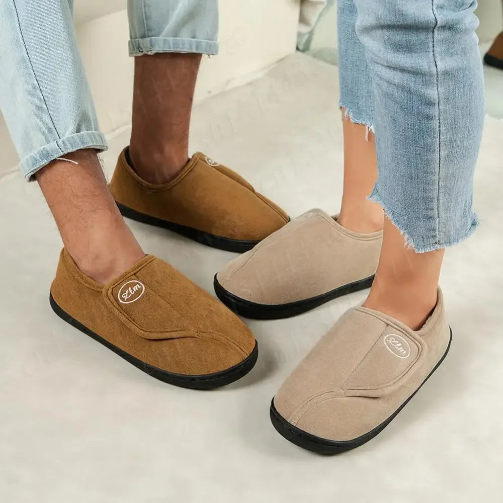 House Shoes for Men Suede Leather Slippers Non-Slip Slip-on Shoes Comfy Warm Plush Indoor/Outdoor for Diabetic Swollen Feet - Belvar