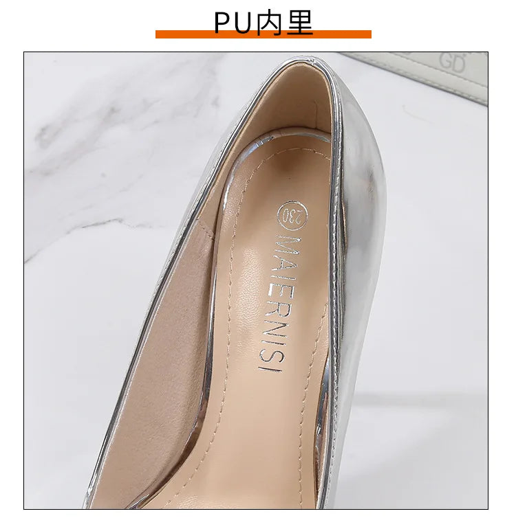 High Heels for Women ELEGANT Sweet Fashion British Style Slip-On 12CM Thin Heels Pointed Toe Office Career Women Shoes Gold 46 - Belvar