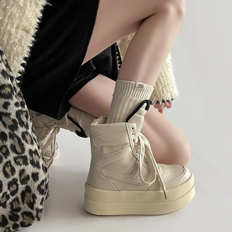 Shoes for Women Women's Ankle Boots Trendy Retro High-top Women's Shoes Fashion Casual Chunky Platform Luxury Designer Sneakers - Belvar