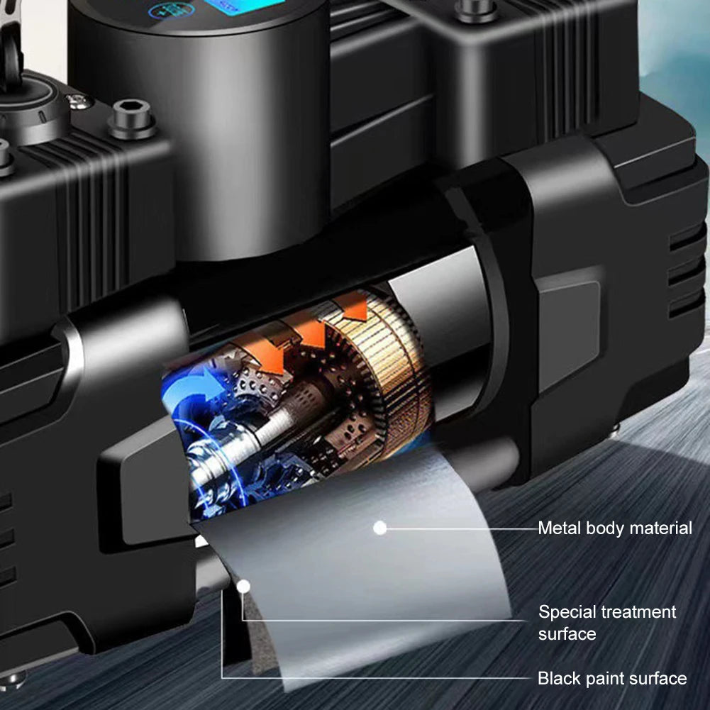 12V 150PSI Mini Air Compressor Dual Cylinder Heavy Duty Tire Inflator with LED Light Car Electric Air Pump Auto Inflatable Pump