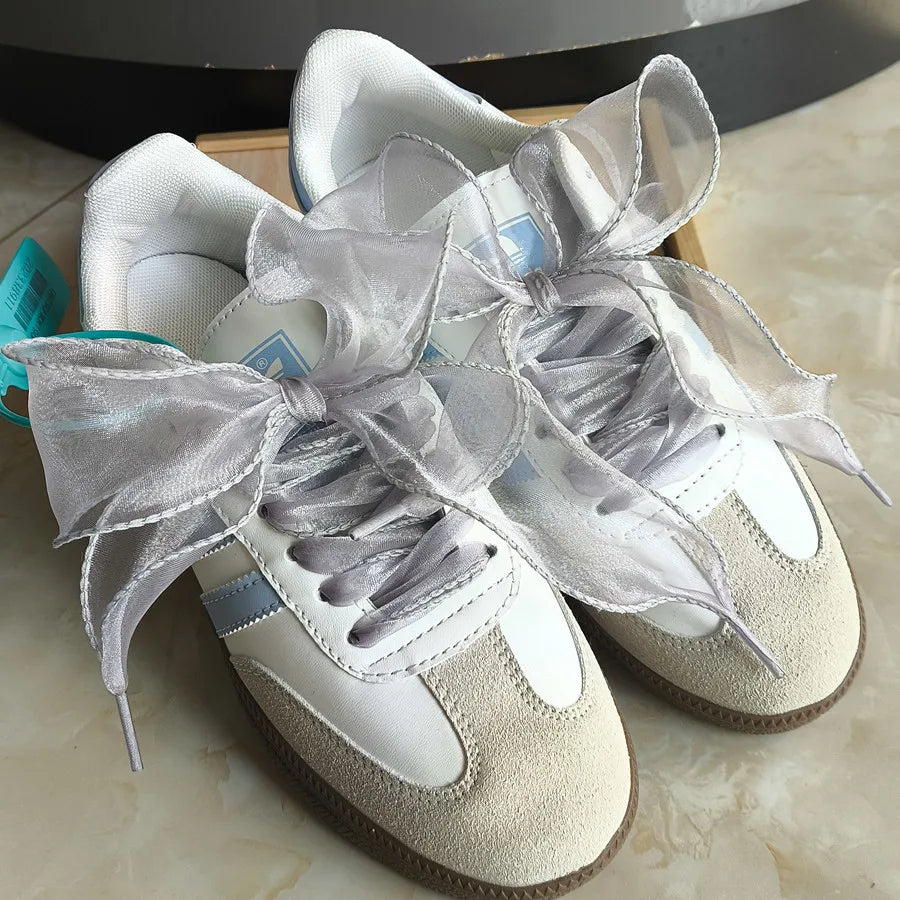 4cm Wide Festoon Fishtail Organza Shoelaces Wave Chiffen Yarn Bow Laces Beauty White Casual Sneaker DE Training Shoes Laces