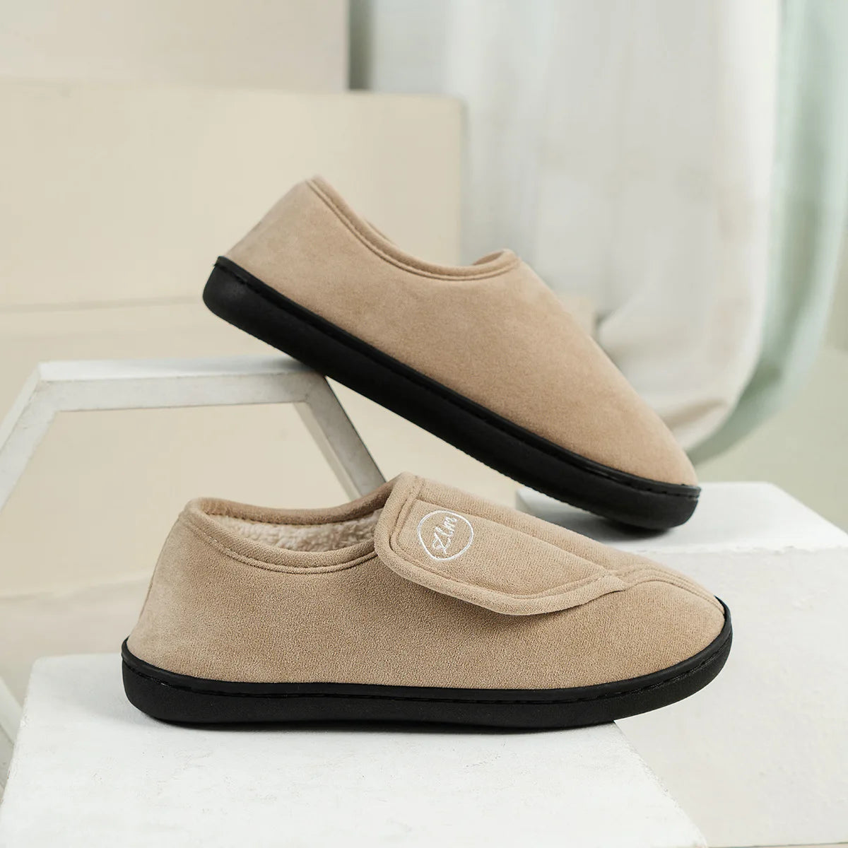 House Shoes for Men Suede Leather Slippers Non-Slip Slip-on Shoes Comfy Warm Plush Indoor/Outdoor for Diabetic Swollen Feet - Belvar