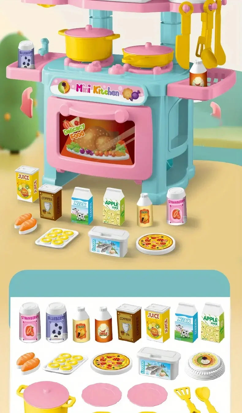 Mini Kitchen Counter Play Set DIY Simulated Cooking Food Tableware Play House Role Play Pretend Game Toy Gift Kid Boy Children - Belvar