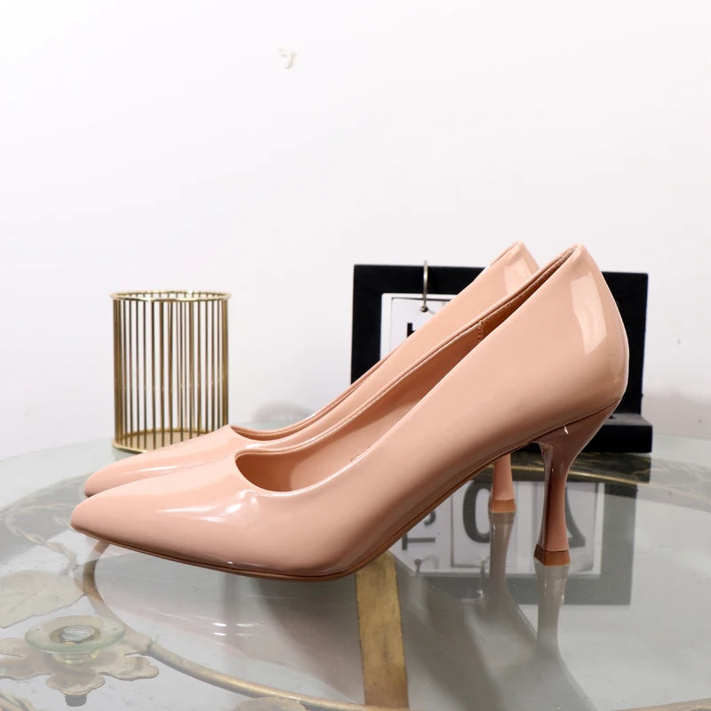 High heels 2024 autumn elegant women's shoes shallow pointed office business attire shoes patent leather sexy stiletto shoes - Belvar