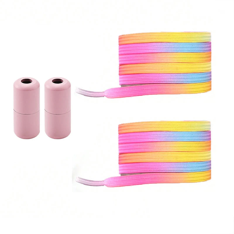 1Pair No Tie Shoe Laces Colorful Buckle Golden Shoelaces Pearl Light Colorful Fashion Without Ties Elastic Laces 