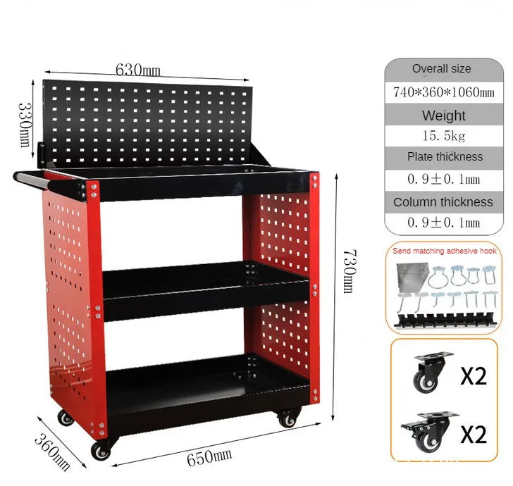 Mechanical Workshop Tools with Wheels, Tool Carts 3-layer Mobile Tool Car, Multifunctional and Heavy-duty Auto Repair Parts Car - Belvar