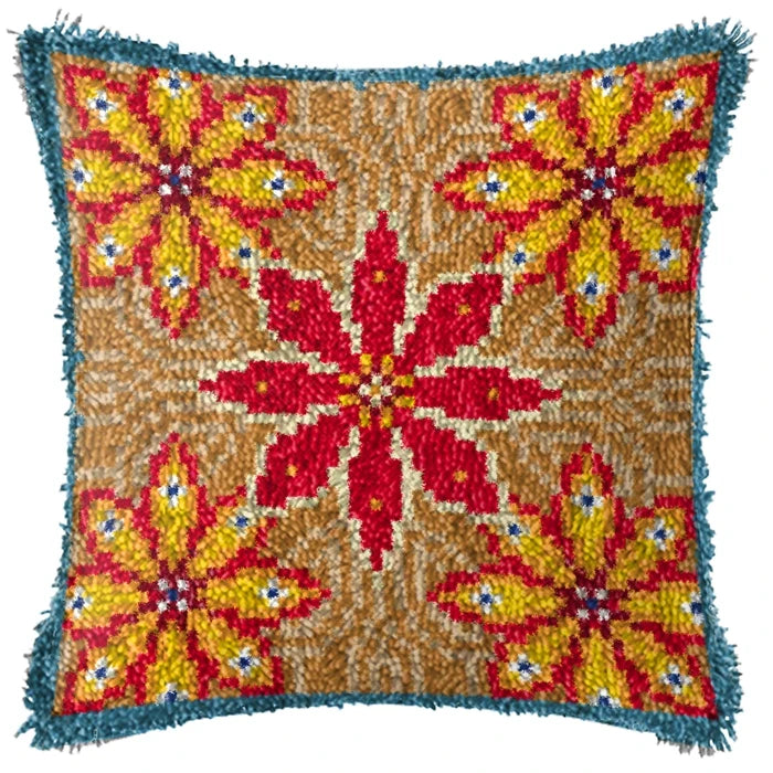 Smyrna Flower Latch Hook Kit Mats Cushion Pillow DIY Crafts Simple Cushion Embroidery Latch Hook Rug Needlework Button Packages