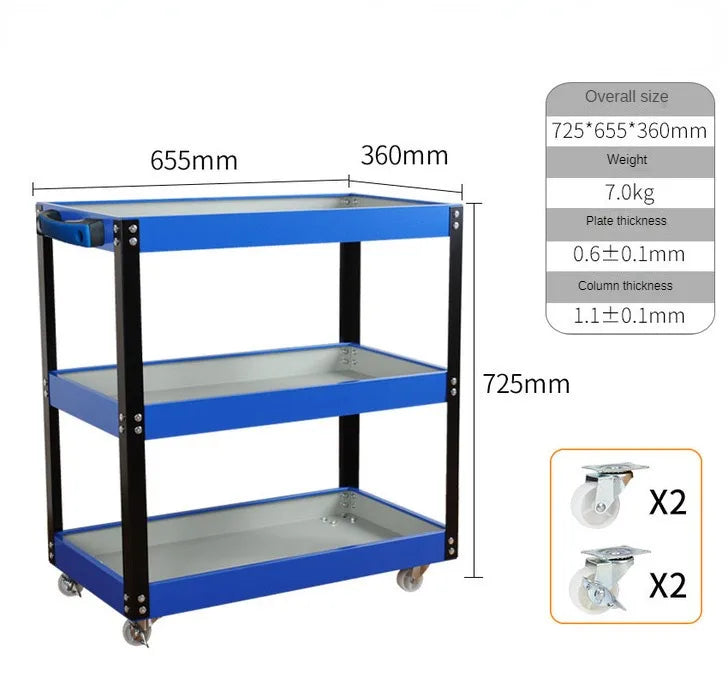 Mechanical Workshop Tools with Wheels, Tool Carts 3-layer Mobile Tool Car, Multifunctional and Heavy-duty Auto Repair Parts Car - Belvar