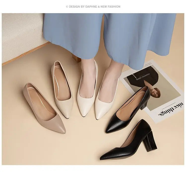 High Heels Women 2022 New Korean Style Pointed Shallow Mouth Thick Heel Fashion Shoes Sapatos De Mujer - Belvar