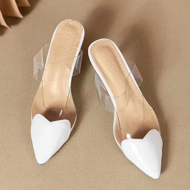 Pointed Toe Slippers,2024 High Heeled Summer Shoes,Transparent PVC Slides,Outside Wearing,Slip On,Black,White,Red,35-40,Dropship - Belvar