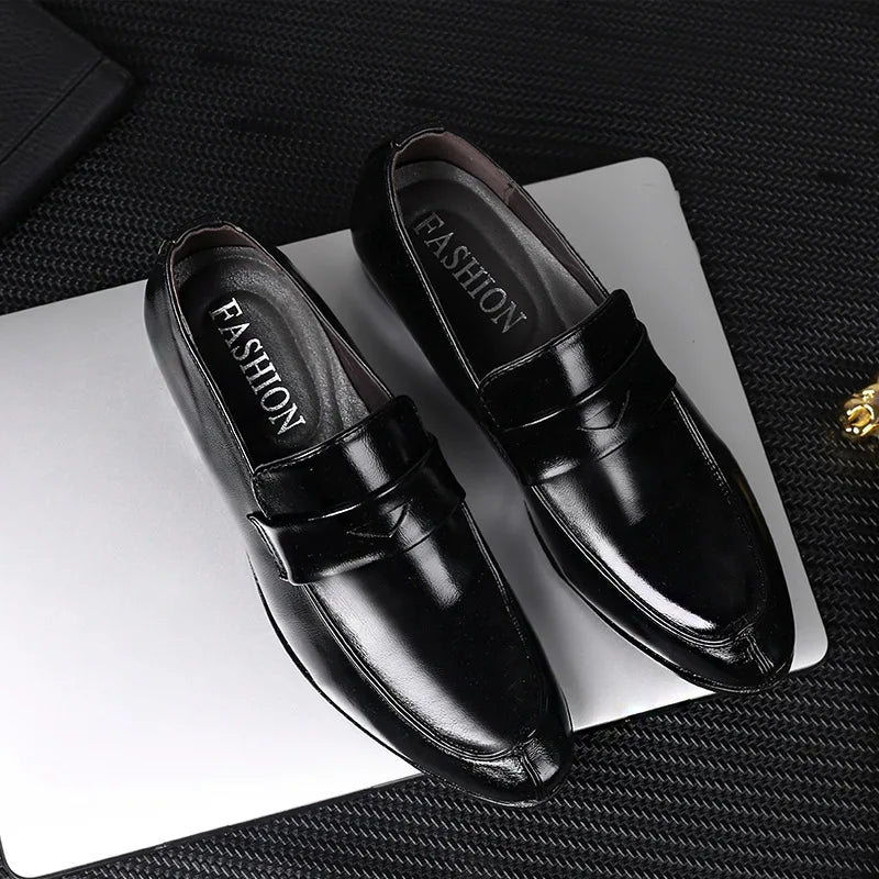 Men's Shoes Loafers Dress Man British Casual Single Leather Small Square Toe Mens Genuine Shoe Formal Black Elegant Good Quality - Belvar