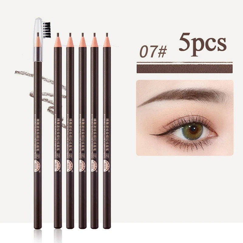 1/3/5/10pcs Ultra-fine Eyebrow Pencil 2mm Line Smooth Soft Eyebrow Pencil Brown Waterproof Long Lasting Make-up Pen with Brush