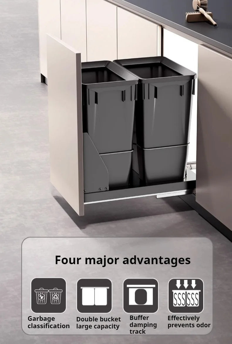 Kitchen Cabinet Embedded Trash Can Large Capacity Hidden Trash Can Classified Garbage Bin with Lid Kitchens Food Waste Disposal