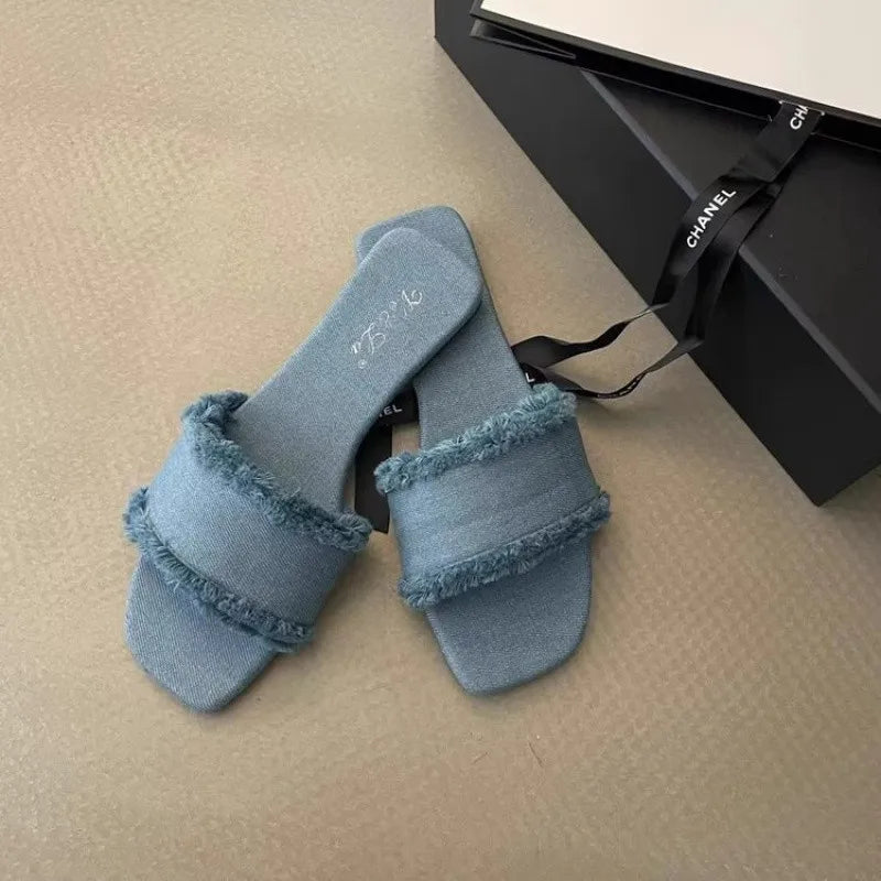 Women's Slippers Solid Color Open-toe Set Foot Vacation Beach Flat Sandals Casual Flip Flops Summer Indoor Women Slides Shoes - Belvar