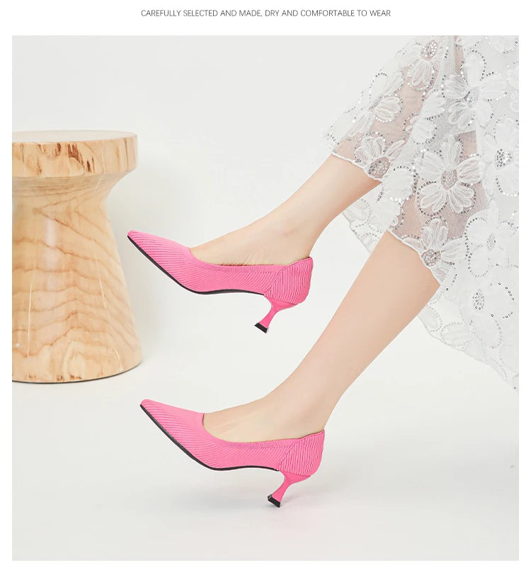 Women's High Heels Fashion Pattern Soft Knitted Comfortable Breathable Shoes 2025 New (6cm High) - Belvar