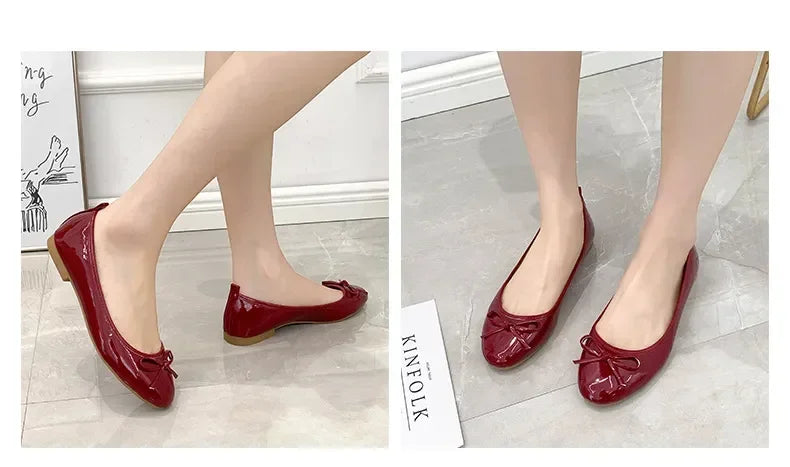 Ballet Flats Shoes Women Classics Casual Loafers Red Patent Leather Lady Fashion Design Bowknot Shoes for Woman's Spring/Autumn - Belvar