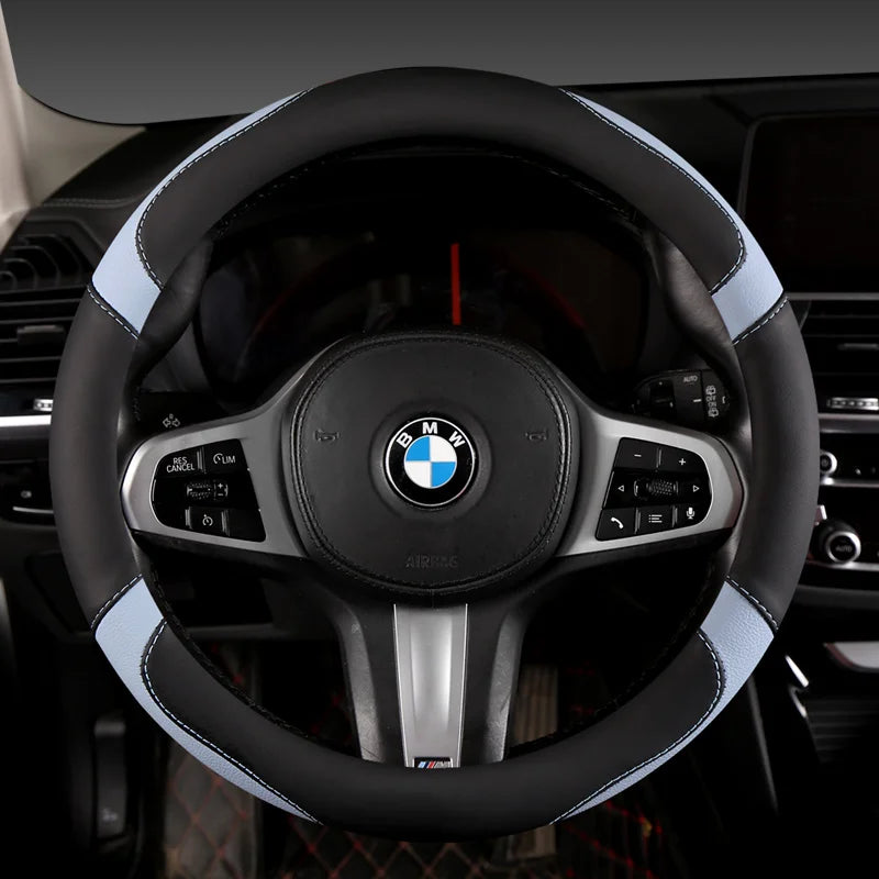 Car Steering Wheel Cover - Universal Car for Diverse Cars, Durable Leather Cover with Anti-Slip Lining, Fit for 14.5"-15" - Belvar