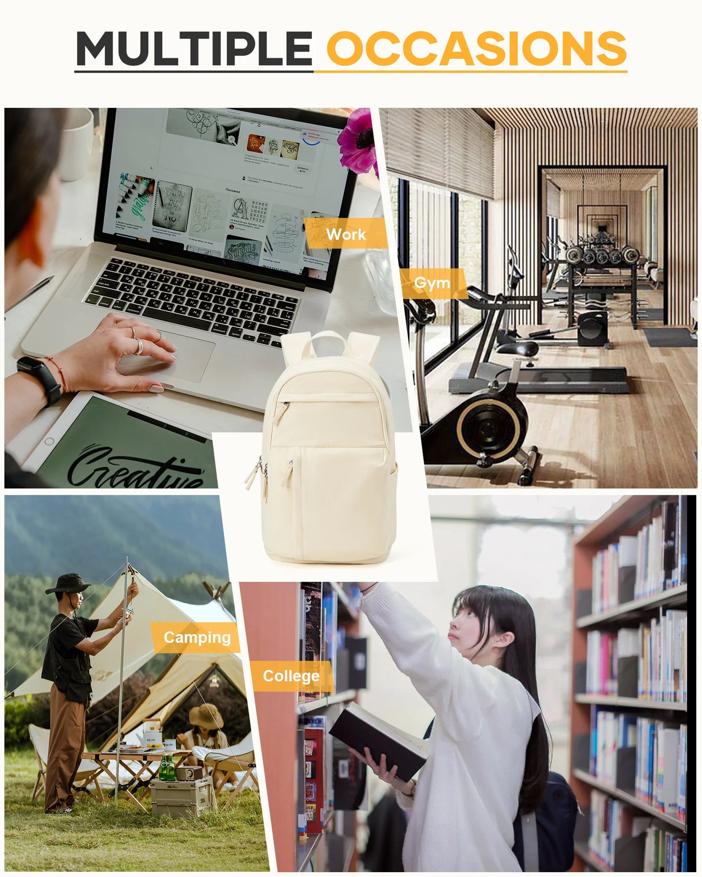 Schoolbag, female college student commuter backpack, computer backpack, college style, super cute, good-looking,beige