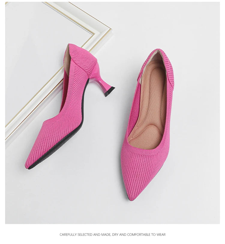 Women's High Heels Fashion Pattern Soft Knitted Comfortable Breathable Shoes 2025 New (6cm High) - Belvar