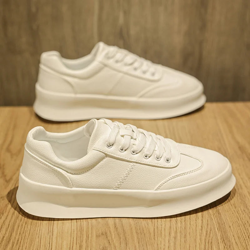 Original Men's Sneakers New Thick-soled Small White Shoes Casual Sports Flat Heel Round Toe Comfortable Trend Fashion Elastic PU - Belvar
