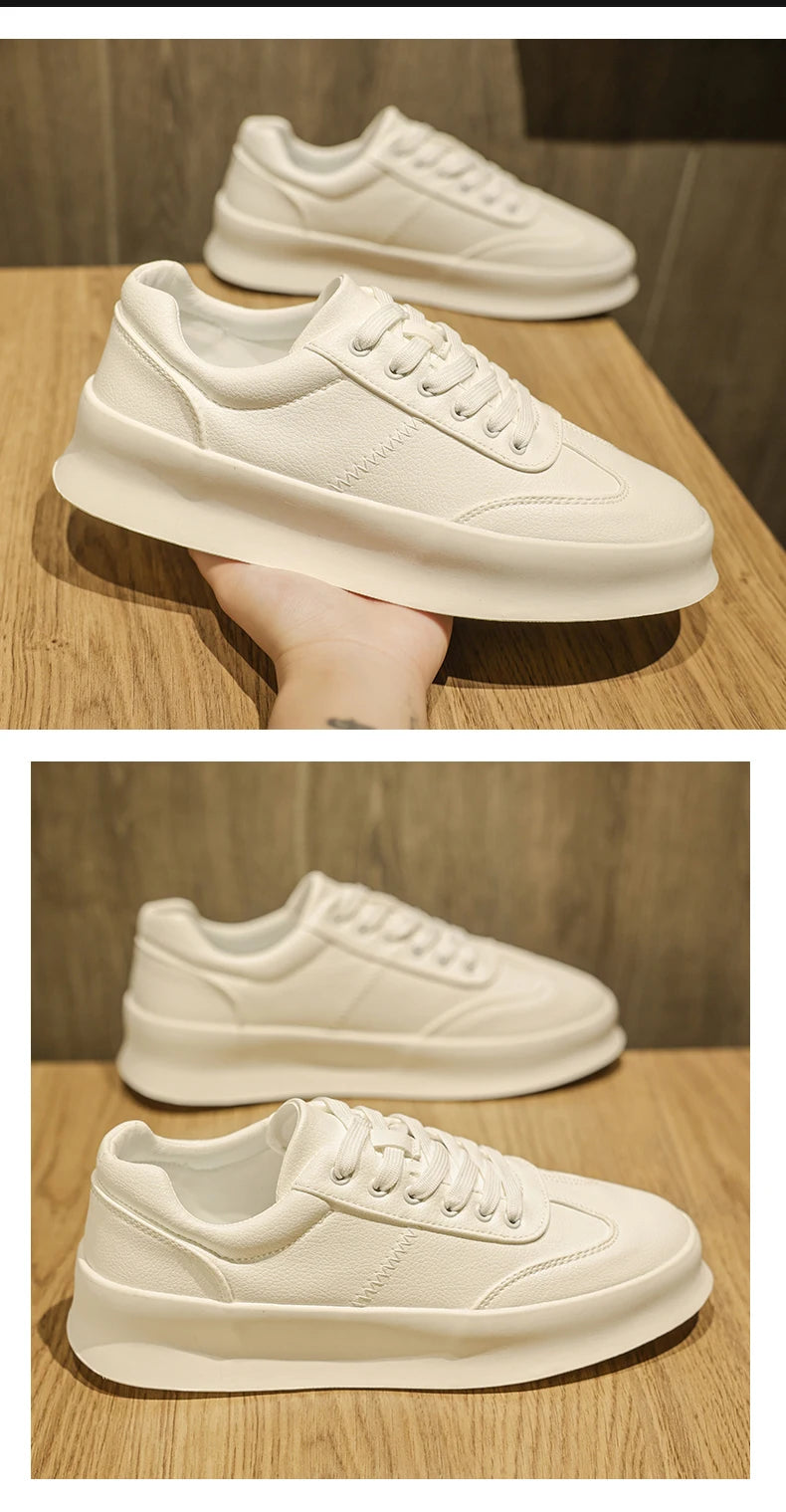 Original Men's Sneakers New Thick-soled Small White Shoes Casual Sports Flat Heel Round Toe Comfortable Trend Fashion Elastic PU - Belvar