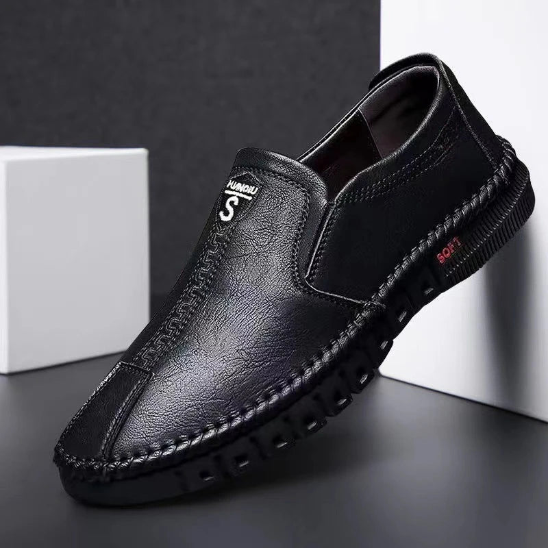 Men Leather Shoes Soft Sole Casual Shoes Autumn Comfortable Business Flats Man Lightweight Work Shoes Slip-on Driving Shoe Tenis - Belvar