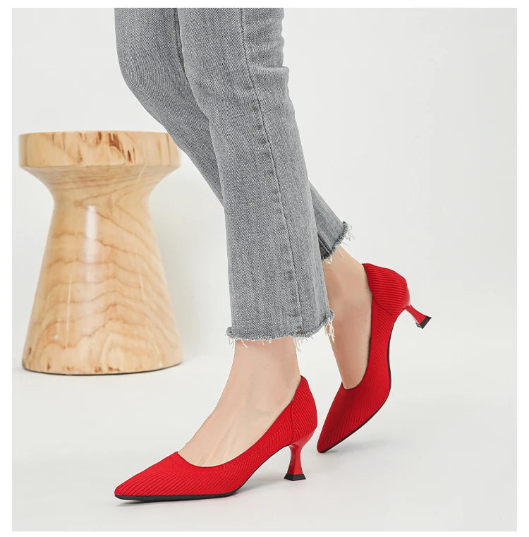 Women's High Heels Fashion Pattern Soft Knitted Comfortable Breathable Shoes 2025 New (6cm High) - Belvar