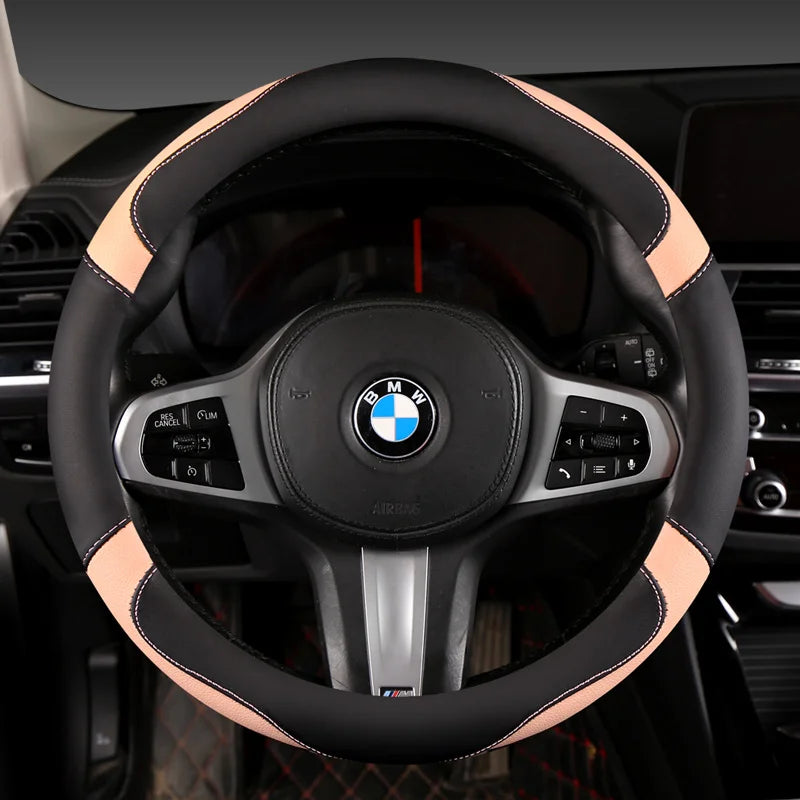 Car Steering Wheel Cover - Universal Car for Diverse Cars, Durable Leather Cover with Anti-Slip Lining, Fit for 14.5"-15" - Belvar